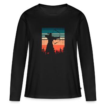 Archer avec arc et flèches - T-shirt manches longues Premium bio Femme - noir - Devant - Julia (174cm)