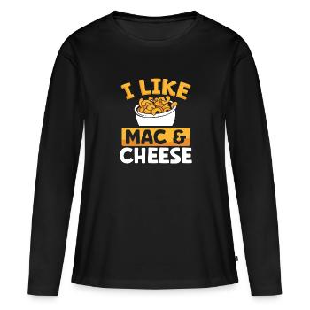J’aime les macaronis au fromage - T-shirt manches longues Premium bio Femme - noir - Devant - Julia (174cm)