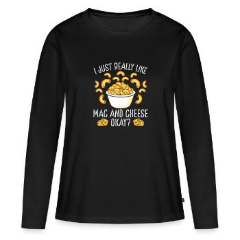 J’aime beaucoup le macaroni au fromage - T-shirt manches longues Premium bio Femme - noir - Devant - Julia (174cm)