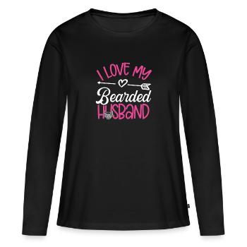 J’aime mon mari barbu - T-shirt manches longues Premium bio Femme - noir - Devant - Julia (174cm)