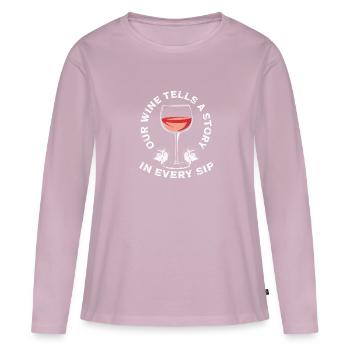 Notre vin raconte une histoire - T-shirt manches longues Premium bio Femme - rose poudré - Devant - Julia (174cm)