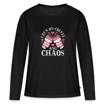 Ich Laufe Auf Kaffee Und Chaos - Frauen Premium Bio Langarmshirt - Schwarz - Vorne - Julia (174cm)