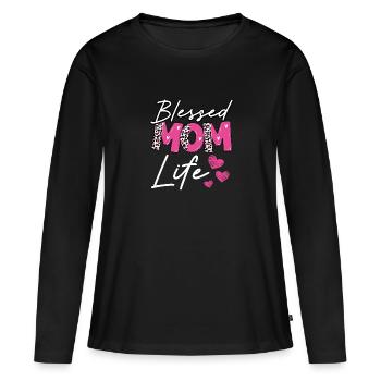Gesegnetes Mama leben - Frauen Premium Bio Langarmshirt - Schwarz - Vorne - Julia (174cm)