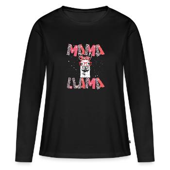 Mama llama with glasses - Women's Premium Organic Long Sleeve Shirt - black - Front - Julia (174cm)