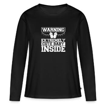 Warnung Süßes Baby Drinnen - Frauen Premium Bio Langarmshirt - Schwarz - Vorne - Julia (174cm)