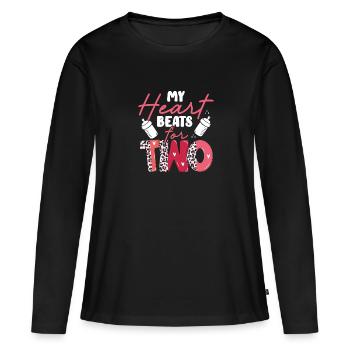 My heart beats for two - Women's Premium Organic Long Sleeve Shirt - black - Front - Julia (174cm)