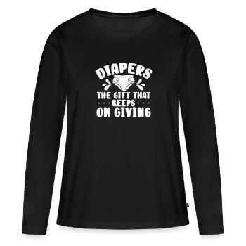 Diapers the gift that comes back again and again - Women's Premium Organic Long Sleeve Shirt - black - Front - Julia (174cm)