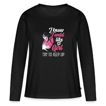Je transpire comme une fille - T-shirt manches longues Premium bio Femme - noir - Devant - Julia (174cm)