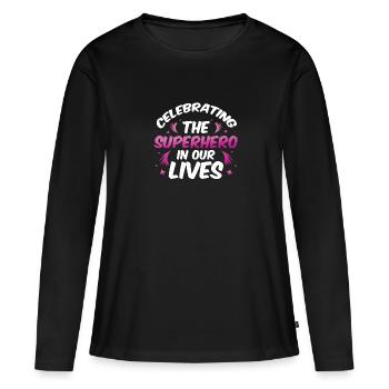 Wir feiern die Superhelden - Frauen Premium Bio Langarmshirt - Schwarz - Vorne - Julia (174cm)