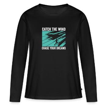 Attrapez le vent, poursuivez votre - T-shirt manches longues Premium bio Femme - noir - Devant - Julia (174cm)