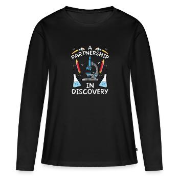 Un partenariat dans la découverte - T-shirt manches longues Premium bio Femme - noir - Devant - Julia (174cm)