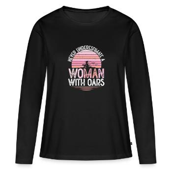 Femme avec des rames - T-shirt manches longues Premium bio Femme - noir - Devant - Julia (174cm)