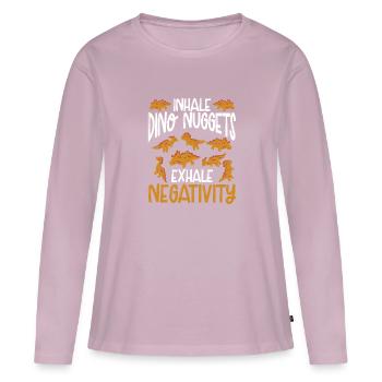 Croquettes de dinosaures Inhalation - T-shirt manches longues Premium bio Femme - rose poudré - Devant - Julia (174cm)