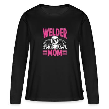 Maman soudeuse - T-shirt manches longues Premium bio Femme - noir - Devant - Julia (174cm)