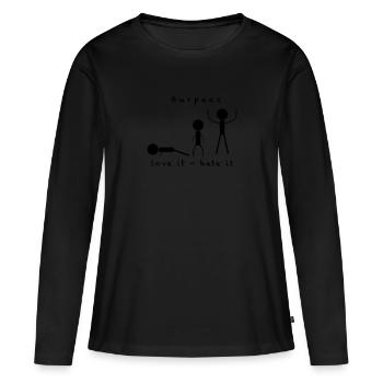 Burpees - Workout Training Fitness - Bande dessinée - T-shirt manches longues Premium bio Femme - noir - Devant - Julia (174cm)