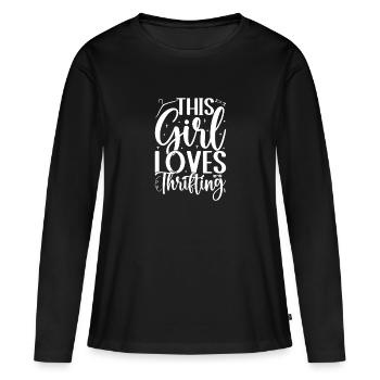 Thrift Shop This Girl Loves Thrifting Love - Frauen Premium Bio Langarmshirt - Schwarz - Vorne - Julia (174cm)