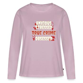 Anxieux stressé True Crime Obsédé - T-shirt manches longues Premium bio Femme - rose poudré - Devant - Julia (174cm)