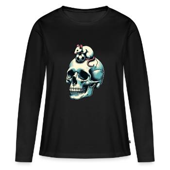 Skull mit lustiger Maus und Fussball - Frauen Premium Bio Langarmshirt - Schwarz - Vorne - Julia (174cm)