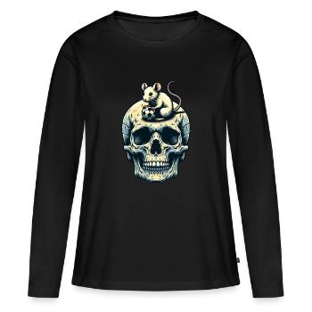 Skull mit lustiger Maus und Fussball - Frauen Premium Bio Langarmshirt - Schwarz - Vorne - Julia (174cm)