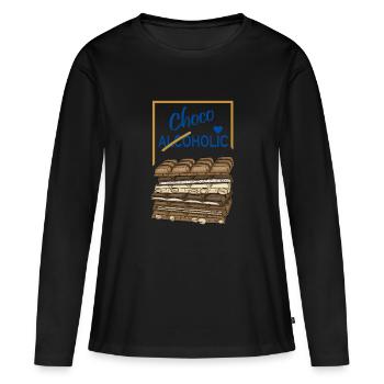 Schokoholiker Schoko Sucht - Frauen Premium Bio Langarmshirt - Schwarz - Vorne - Julia (174cm)