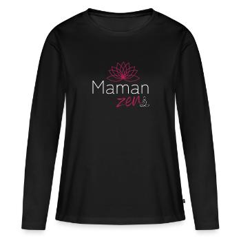 Maman zen 1 - T-shirt manches longues Premium bio Femme - noir - Devant - Julia (174cm)