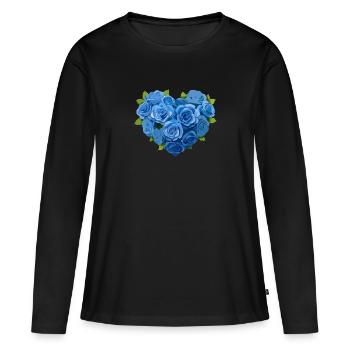 Blue Roses,Blue Rose,Heart,Flower Heart - Women's Premium Organic Long Sleeve Shirt - black - Front - Julia (174cm)