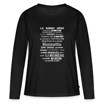 MARSEILLE QUARTIERS-Blanc - T-shirt manches longues Premium bio Femme - noir - Devant - Julia (174cm)
