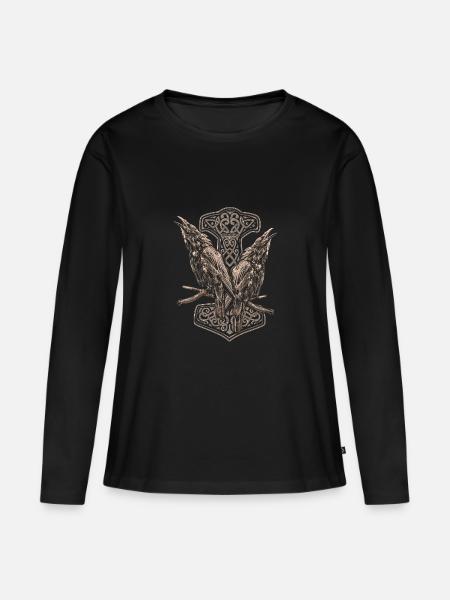 Hugin und Munin und ein ThorHammer Hoodie - Frauen Premium Bio Langarmshirt - Schwarz