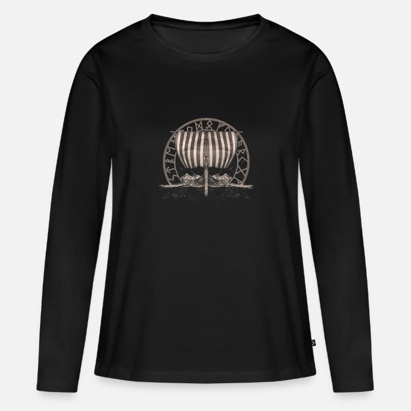 Wikinger Schiff - Frauen Premium Bio Langarmshirt - Schwarz