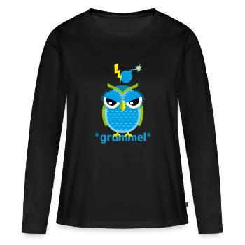 *grummel* Eule - Frauen Premium Bio Langarmshirt - Schwarz - Vorne - Julia (174cm)