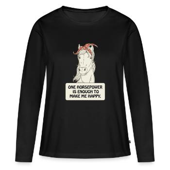 Vintage Pferd Comicstyle mit Spruch. - Frauen Premium Bio Langarmshirt - Schwarz - Vorne - Julia (174cm)