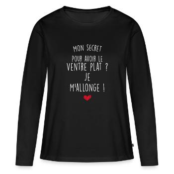 Mon secret ventre plat Cadeau Copine - T-shirt manches longues Premium bio Femme - noir - Devant - Julia (174cm)