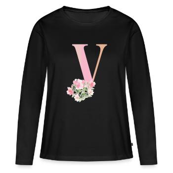 Letter V with flowers - Women's Premium Organic Long Sleeve Shirt - black - Front - Julia (174cm)