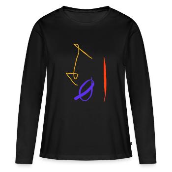 Abstraction sud-anérienne en jaune, rouge, bleu - T-shirt manches longues Premium bio Femme - noir - Devant - Julia (174cm)