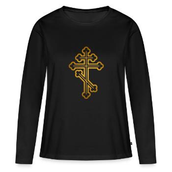 Croix orthodoxe - T-shirt manches longues Premium bio Femme - noir - Devant - Julia (174cm)
