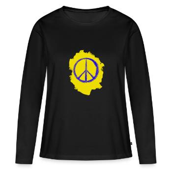 Solidarité Paix – Couleurs de l’Ukraine - T-shirt manches longues Premium bio Femme - noir - Devant - Julia (174cm)