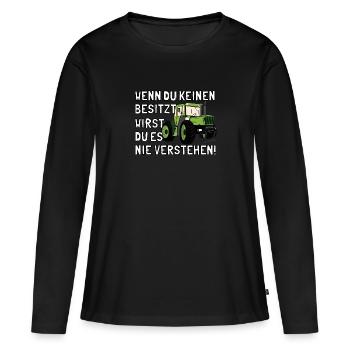 Unimog - Oldtimer - Offroad - 4x4 - MB Trac - Frauen Premium Bio Langarmshirt - Schwarz - Vorne - Julia (174cm)