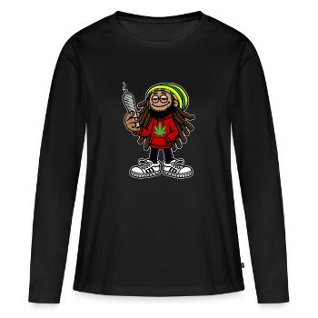 Dreadlock Smoker - Stoned man - High & Happy - Frauen Premium Bio Langarmshirt - Schwarz - Vorne - Julia (174cm)