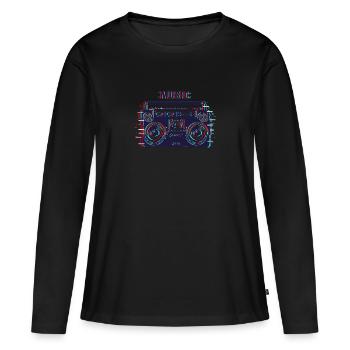 Retro Radio Kassette Rekorder Musik Glitch - Frauen Premium Bio Langarmshirt - Schwarz - Vorne - Julia (174cm)