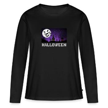 Manoir hanté d’Halloween - T-shirt manches longues Premium bio Femme - noir - Devant - Julia (174cm)