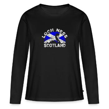Monstre du Loch Ness en détresse Drapeau de l’Écosse - T-shirt manches longues Premium bio Femme - noir - Devant - Julia (174cm)