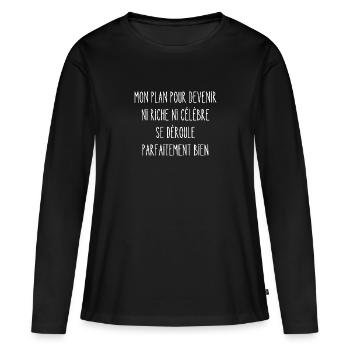 ni riche ni célèbre - T-shirt manches longues Premium bio Femme - noir - Devant - Julia (174cm)