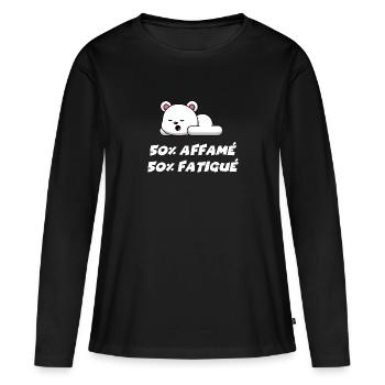 50% affamé 50% fatigué - T-shirt manches longues Premium bio Femme - noir - Devant - Julia (174cm)