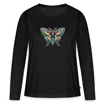 Papillon de nuit Néo Traditionnel - T-shirt manches longues Premium bio Femme - noir - Devant - Julia (174cm)