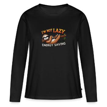Power Saving Mode Enabled - Sloth Edition - Women's Premium Organic Long Sleeve Shirt - black - Front - Julia (174cm)