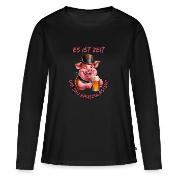 Es ist Zeit die Sau Rauszulassen!-Coole Party Sau - Frauen Premium Bio Langarmshirt - Schwarz - Vorne - Julia (174cm)