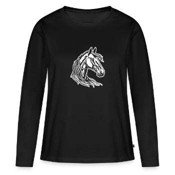 Pferd Pferdekopf - Frauen Premium Bio Langarmshirt - Schwarz - Vorne - Julia (174cm)