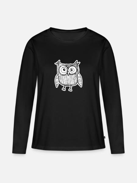 Eule Eulen Vogel - Frauen Premium Bio Langarmshirt - Schwarz