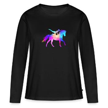 Voltige acrobatie équestre équitation cheval coloré - T-shirt manches longues Premium bio Femme - noir - Devant - Julia (174cm)
