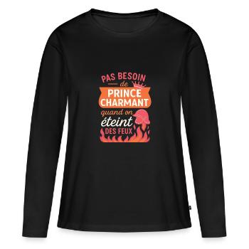 Pas besoin de prince charmant – Femme pompier. - T-shirt manches longues Premium bio Femme - noir - Devant - Julia (174cm)